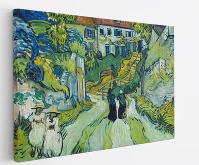 Saammp Canvas Schilderij - Trap in Auvers - Van Gogh - Oude Meesters - 45x30 - Foto op canvas - Wanddecoratie - muurdecoratie Woonkamer - Slaapkamer decoratie - Canvas Print