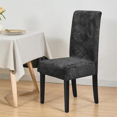 1/4 STUKS Zachte Velours Stoelhoes Bladeren Jacquard Zitovertrek Elastisch Effen Kleur Wasbare Stoelhoes Eetkamer Huis Bruiloft 1 Pc black