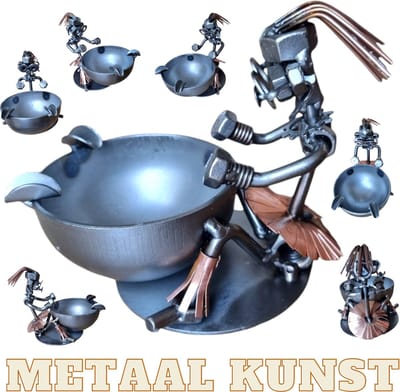 Asbak-metaal kunst-metaal beeld-het best cadeau-uniek-verjaardag-rokers-sigaretten-sinterklas gift-kerst-geschenk