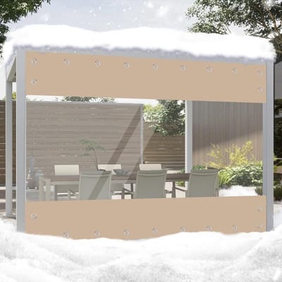 Waterdichte Transparante Zeil met Oogjes, 420 g/m² PVC, Bescherming tegen Wind en Regen voor Tuin, Serre, Balkon en Overkapping (Khaki, 2.4 m hoog x 3 m breed)