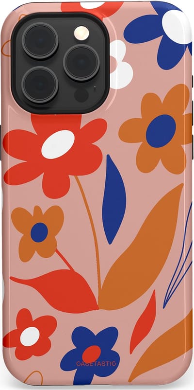 Casetastic hoesje geschikt voor Apple iPhone 15 Pro Max - MagSafe - Dubbellaagse bescherming - Vormen in bloei - Fashion Case - Perzik Rood Donkerblauw