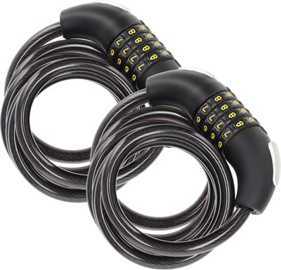Cijferslot fiets 2 stuks code kabelsloten voor Fietsen - Kunststof en Rubber - 180cm x 10mm - Zwarte Fietsaccessoires