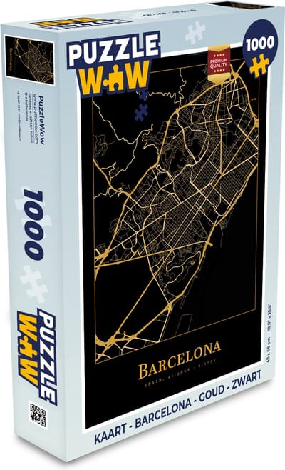 Puzzel Kaart - Barcelona - Goud - Zwart - Legpuzzel - Puzzel 1000 stukjes volwassenen