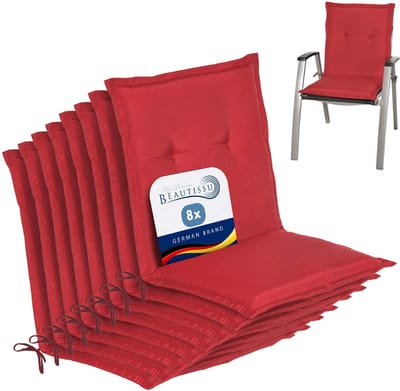 Beautissu Set van 8x Tuinkussens Lage Rug Loft NL 100 x 50 x 6 cm - Kussen Rood - Zitkussen Sierkussen Tuinstoel