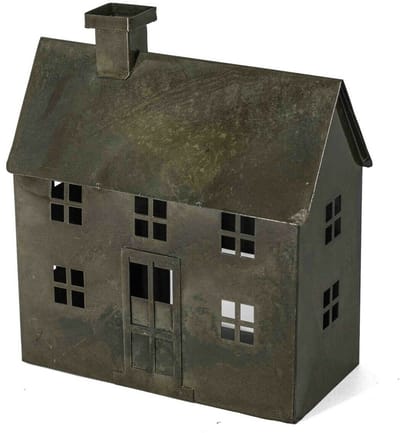 Metalen windlicht huis olive