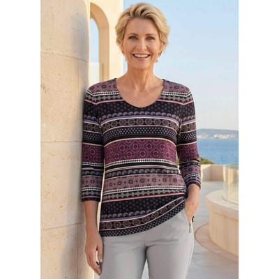 Comfortabel shirt van jersey met 3/4-mouwen - marine / gedess. - Gr. 22 van Goldner Fashion