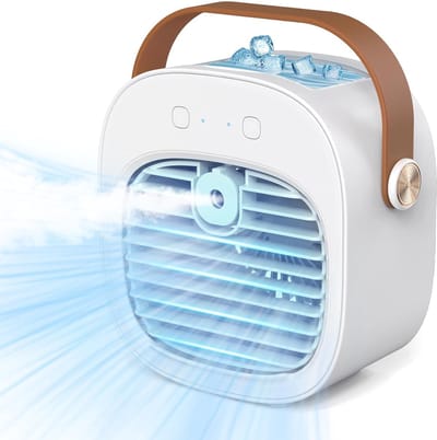 LISM-Draagbare mini-airconditioner met 5200mAh-oplaadbare batterij, 3 snelheidsstanden, 5-10 uur batterijduur, stille tafelventilator, luchtkoeler Geschikt voor thuisgebruik.