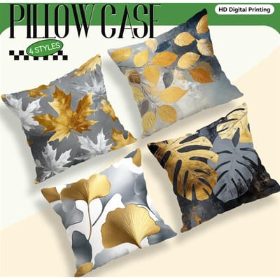 Herfst Goud en Zilver Bladeren Kussens Kussensloop Polyester Kussenhoes Sierkussen Bank Decoratie Kussenhoes Huisdecoratie 45x45cm