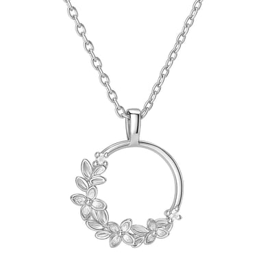 Zilveren Cirkel met Blad Hanger Ketting – Natuur Geïnspireerde Sieraden voor Dames – Echt Zilver