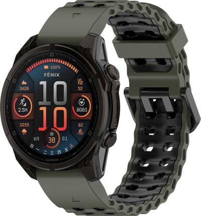 Stravo Siliconen Sportbandje met Wave Design – Quickfit 22mm – geschikt voor Garmin Fenix 8 (Pro-E-47mm) - Fenix 7 & 6 (Solar-Pro) - Fenix 5 (Plus) / Forerunner 970-965-955-945 / Epix Gen 2 -Pro 47mm/Quatix 7- 8 / Fenix 8(Pro/E) – Groen/Zwart