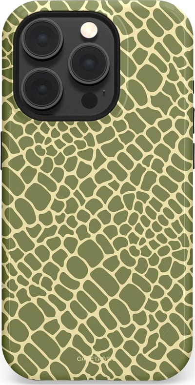 Casetastic hoesje geschikt voor Apple iPhone 15 Pro - MagSafe - Dubbellaagse bescherming - Exotische Groen Geel Krokodillen Schubben - Fashion Case - Saliegroen Beige