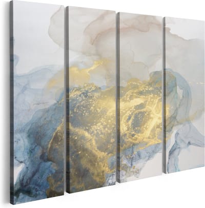 Artaza Canvas Schilderij Vierluik Abstracte Kunst van Grijze Gouden Marmer - 160x120 - Groot - Foto Op Canvas - Canvas Print