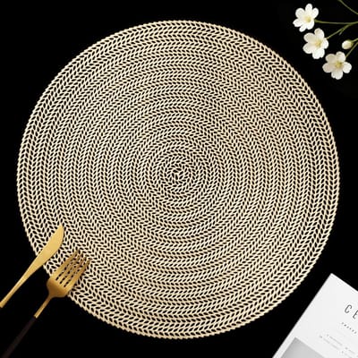 Dailygoods- Ronde Placemats 38 cm - Set van 4 - Gouden Vinyl - Hittebestendig - Wasbaar - Geschikt voor Binnen/Buiten - Tafelmatten