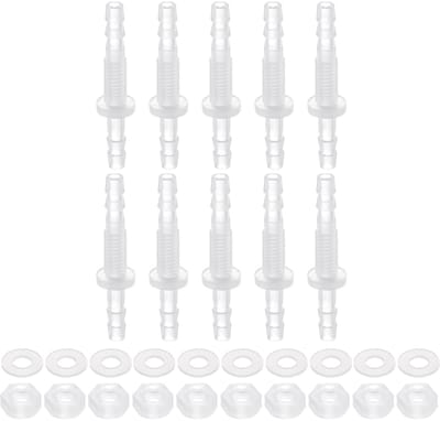 Dailygoods - QUARKZMAN 10 stuks verbindingsstukken voor kunststof buizen, 5/32 inch x 5/32 inch (4 mm x 4 mm) wanddoorvoer, verbindingsstuk, buisverbinders met moer M6 en sluitring voor aquarium lucht