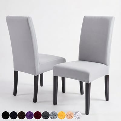 Qelus Stretch Eetkamerstoel Hoezen - Set Spandex Stoelhoes met Bloemen & Ruitpatroon - Afneembare Stoelbeschermer voor Woonkamer, Bruiloft & Feest Banket - Lichtgrijs - 1 Stuk