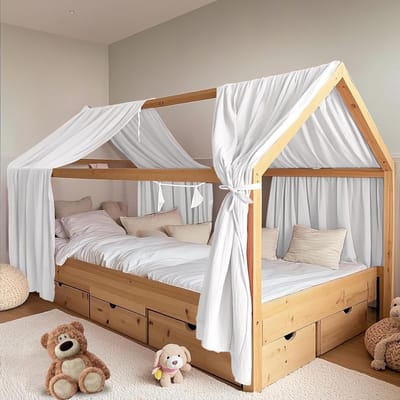 Handgemaakte Bedtent van 100% Katoen Muslin, Decoratieve Hemel voor Kinderbedden, Geschikt voor Jongens en Meisjes (65 x 270 cm, Wit)