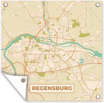 Tuin poster Plattegrond - Kaart - Regensburg - Stadskaart - Vintage - 200x200 cm - Tuindoek