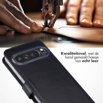 Selencia Hoesje - Geschikt voor Google Pixel 9 Pro XL - Echt Lederen Bookcase - Zwart