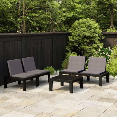 vidaXL - 3-delige - Loungeset - met - kussens - kunststof - grijs