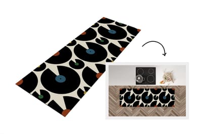 Keukenloper - Loper keuken - Muziek - Platen - Patronen - 150x50 cm - Keukenloper vinyl