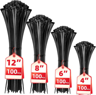 Daity Kabelbinders - 400 stuks per verpakking - zwart - diverse maten (30, 20, 15, 10 cm) - multifunctionele zelfvergrendelende nylon kabelbinders - plastic binders - geschikt voor thuis - kantoor - tuin en werkplaats.