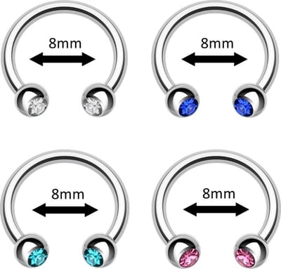 Fako Bijoux - Circular Barbell Piercing - Hoefijzer Kristal Duo - 8mm - Set - 4 Stuks