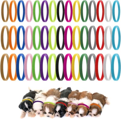 45 Stuks Verstelbare Puppy Halsbanden, Dubbelzijdige ID Bands voor Pasgeboren Honden en Katten in 15 Kleuren, Ideaal voor Wieg en Identificatie