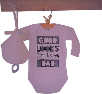 romper baby met tekst papa meisje  good looks just like my dad maat 50-56 roze lange mouw cadeau eerste vaderdag