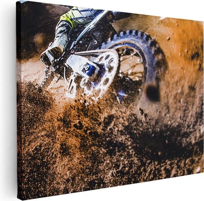 Artaza Canvas Schilderij Motor - 40x30 cm - Klein - Wanddecoratie Modder - Muurdecoratie Actie - Schilderijen Op Canvas