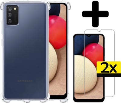 Hoesje - Met Screenprotector - 2 Stuks - Geschikt voor Samsung Galaxy A02s - Sterk & Shockproof - Siliconen Case - Back Cover - Telefoon Hoes - Shock Proof - Telefoonhoesjes - Transparant
