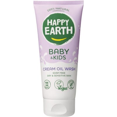 Happy Earth Crème Olie Wasgel Baby & Kids - 100% Natuurlijke Ingrediënten - Zeepvrij - Vrij van SLS/SLES - Microplasticvrij - Vanaf Geboorte - Vegan - 200 ml
