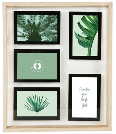 Ostaria Collage fotolijst NEO - voor 5x foto van 10 x 15 cm - hout - naturel/zwart - 37 x 44 cm - Wissellijst - Modern