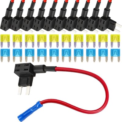 Store_7 - 12V Auto Add-a-circuit Fuse TAP Adapter - 10 Mini ATM APM Bladzekeringen met 15A 20A - Betrouwbaar en veilig - Geschikt voor auto en moto...