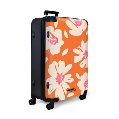 NoBoringSuitcases.com® - Koffer groot - Reiskoffer lichtgewicht - Oranje met beige en roze bloemen - Rolkoffer met 4 wielen - Grote trolley XL - 98 liter bagage
