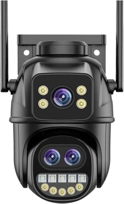 Beveiligingscamera Buiten - HD WiFi Camera - Huisbewaking Thuis - Dubbele Lens Dubbel Scherm - 8MP 4K Resolutie - Zwart