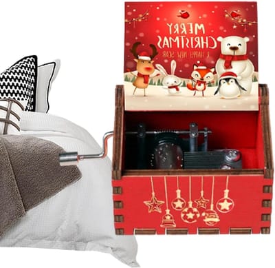 Kerst Muziekdoos - Houten Muziekdoos - Feestelijke Decoratie - Handslinger Melodie - 6.4 cm - Houtkleur