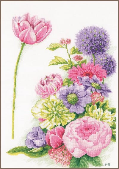 Lanarte Borduurpakket - Borduurset - Borduurpakket volwassenen - Telpakket kit - 32 x 48cm - Bloemenpracht - PN-0198435