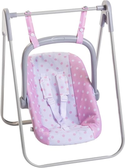 2-in-1 Hangmat en Stoel voor Poppen tot 45 cm - Roze en Wit, Draagbaar en Licht, Meerdere Posities, Geschikt voor Kinderen vanaf 3 Jaar