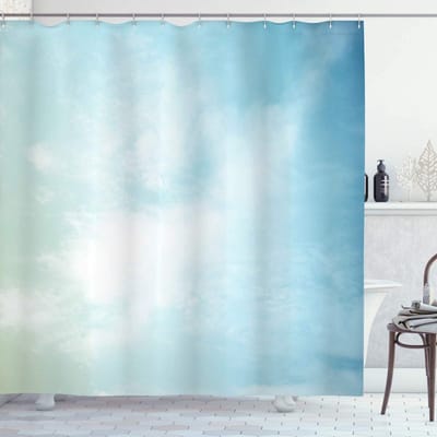 ABAKUHAUS Douchegordijn – bleekblauw en lichtgroen – 175 × 200 cm – polyester, waterafstotend, inclusief 12 haken