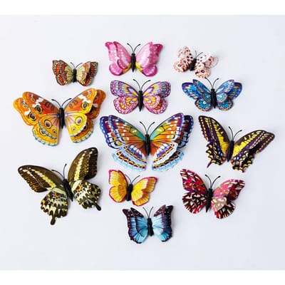 12 Stuks Lichtgevende Dubbellaagse Vlinder 3D Muursticker Bruiloftsdecoraties Lichtgevende Vlinders Koelkastmagneet Stickers