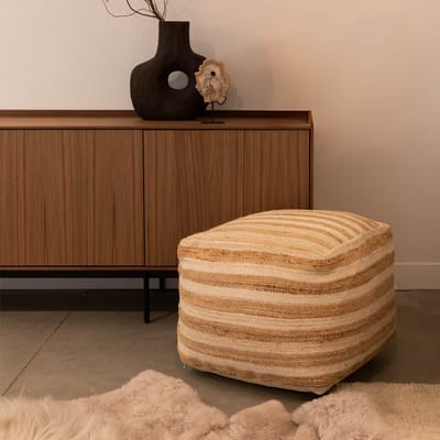 Atmooz Poef Mac - 50x50x40 cm - Jute & Wol - Ivoor