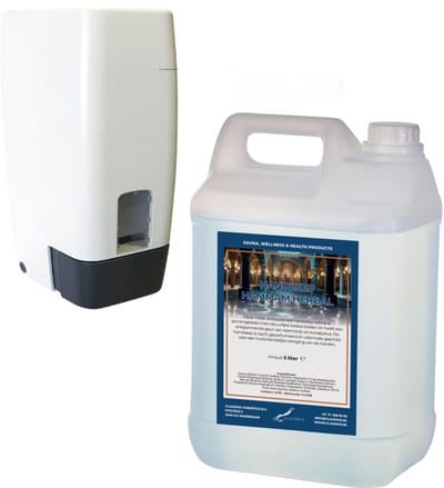 Zeepdispenser 1 liter kunststof hervulbaar + 5 liter handzeep Hammam Herbal