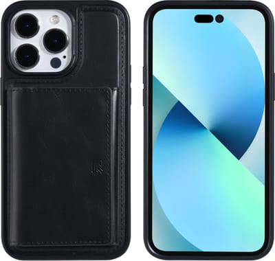 UNIQ Accessory Back Cover Wallet Case voor Apple iPhone 14 Pro Max - Zwart PU Leer, Beschermende Telefoonhoesje