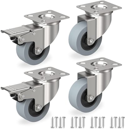 Set van 4 Zwenkwielen 50 mm - Zware Meubelwielen met Rem voor Binnen en Buiten