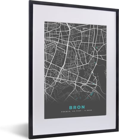 Fotolijst incl. Poster - Bron - Plattegrond - Kaart - Frankrijk - Stadskaart - 30x40 cm - Posterlijst