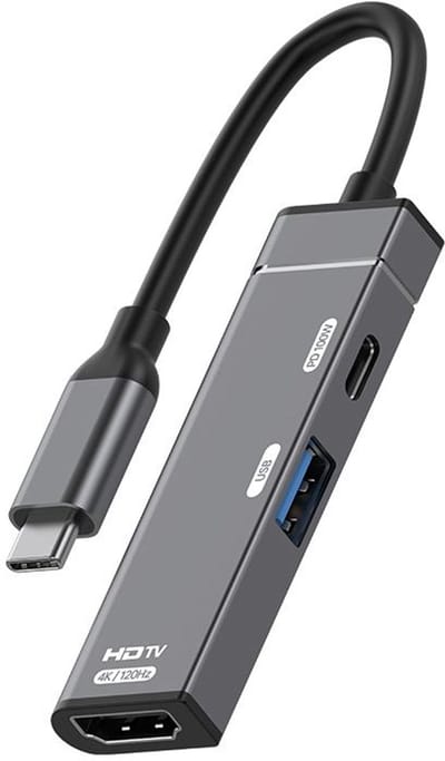 3-in-1 USB-C Hub - HDMI 4K/120Hz - USB-A - 100W PD - Aluminium - dock voor Laptop, Mac en Android - grijs