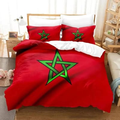Nieuwe 3D Print Marokko Vlag Beddengoed Set Jongens Meisjes Eenpersoons Tweepersoons Maat Dekbedovertrek Kussensloop Bed Kinderen Volwassenen Mode Woontextiel 70x133cm 2pcs