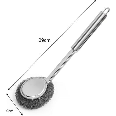 Brosse de nettoyage de décontamination puissante, manche long, pour casseroles, poêles, plats, brosse de nettoyage en fil d'acier argenté