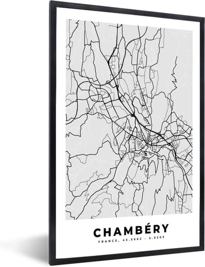 Fotolijst incl. Poster - Stadskaart – Frankrijk – Kaart – Chambéry – Plattegrond - 40x60 cm - Posterlijst