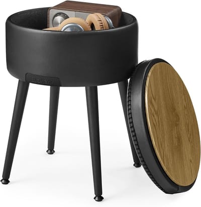 Opbergpoef - Kaptafelkruk bijzettafel - Ruimte Besparen - Omkeerbaar blad - 38 cm - Zwart